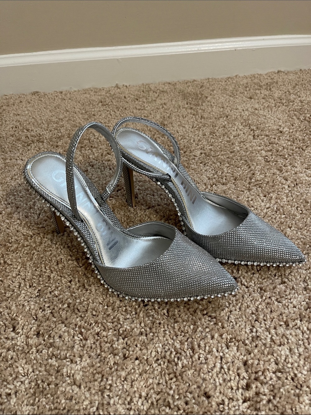 Gianni Bini Silver Rhinestone Slingback Pointed Heels